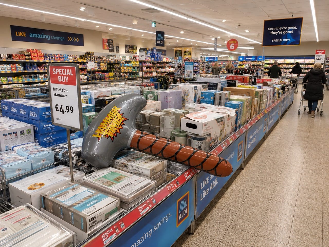 Inflatable hammer in the Aldi special buy aisle